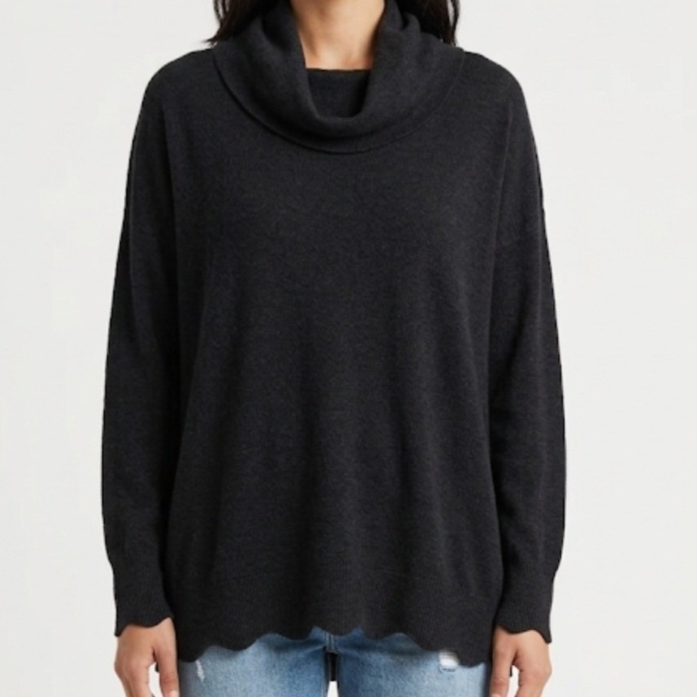 Joie Cowl Neck Wool Cashmere Blend Sweater Boxy Minimalist Quiet Luxury Black M